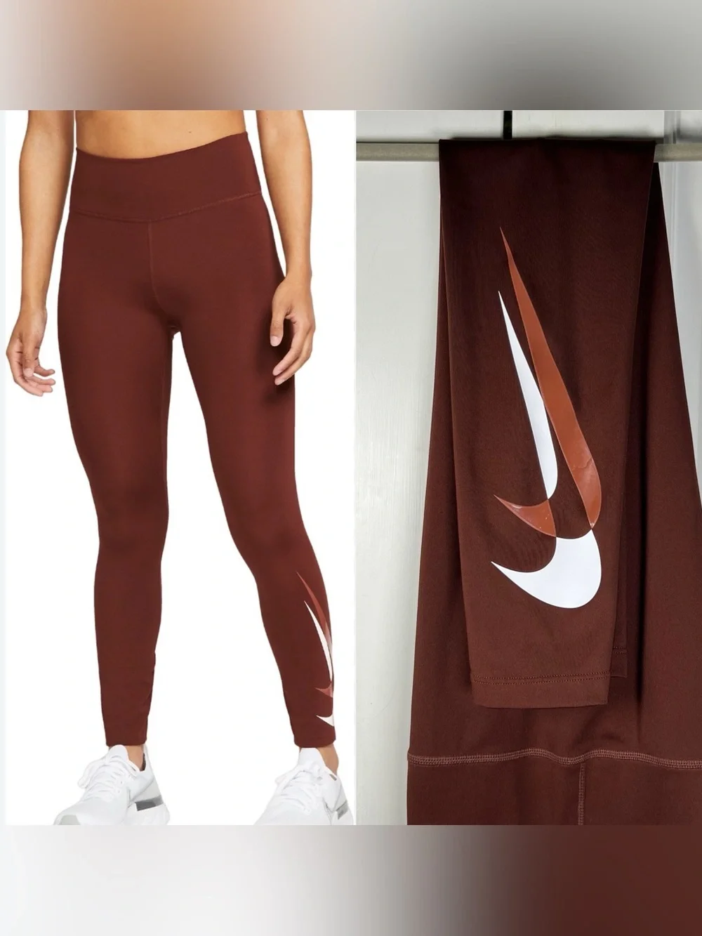 NIKE WOMENS 7/8 DRI FIT SWOOSH LOWER LEG LEGGINGS BROWN SIZE SMALL